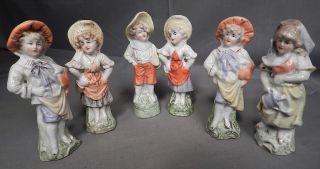 6 Germany Porcelain Antique Figurines Miniatures 1890s Boys Girls Fairing photo