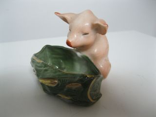 Vintage German Pig Fairing Figurine - Piglet Behind A Log/toothpick Holder photo