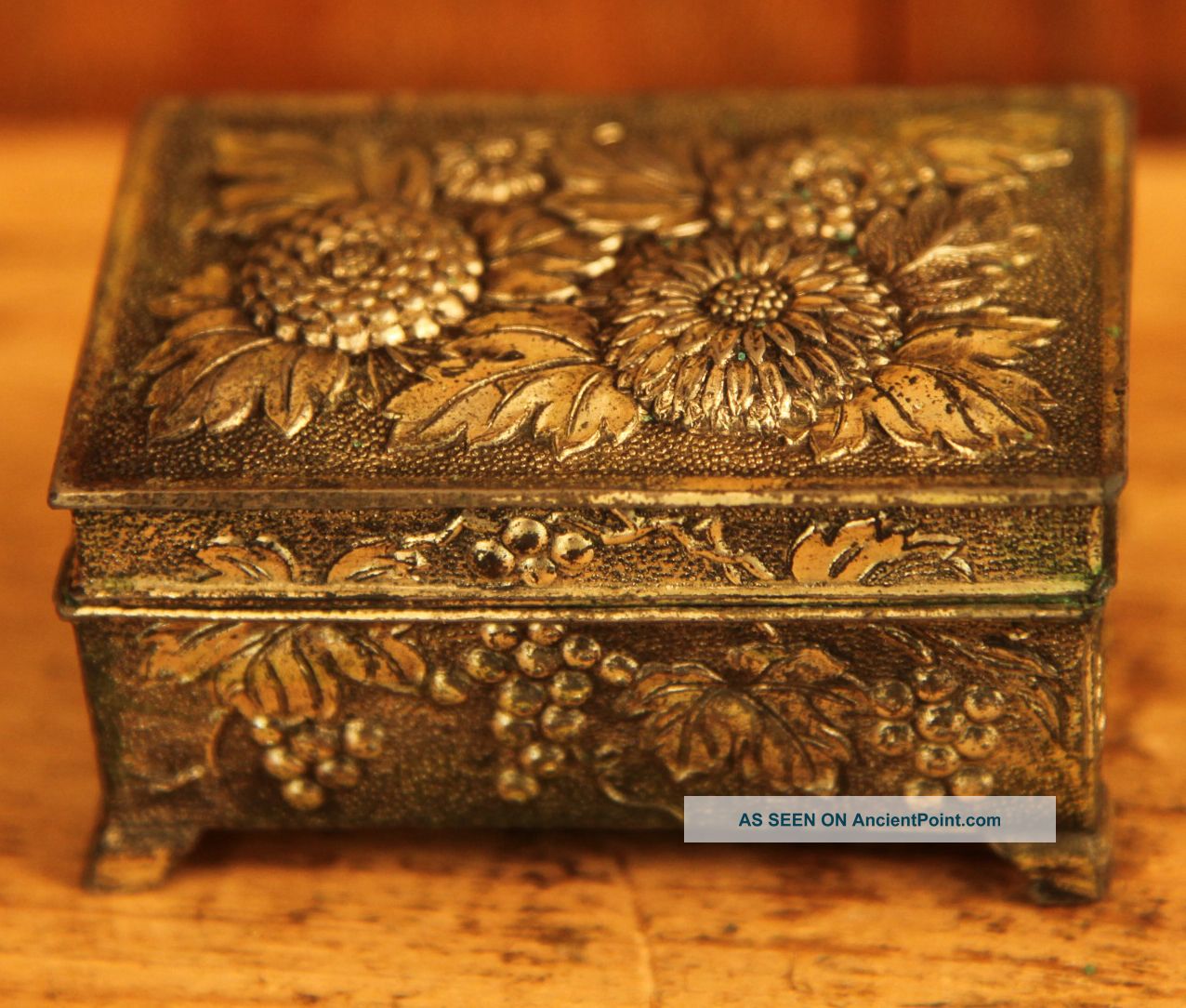 Antique Ornate Metal Box With Floral Design Metalware photo
