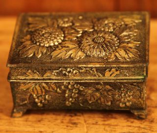 Antique Ornate Metal Box With Floral Design photo