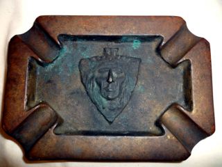 Antique Bronze Ashtray With Indian Head In Arrowhead Motif Metal Smoke Set Piece photo