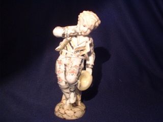 Antique 19thc Porcelain Figurine Of Boy With Flute photo