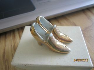 Antique Ceramic Or Porcelain Pair Of Gold Painted Womans Shoes High Heels photo