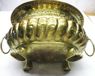 Old Antique Ornate Brass Lion ' S Head Handles Planter Oval Centerpiece Claw Feet photo