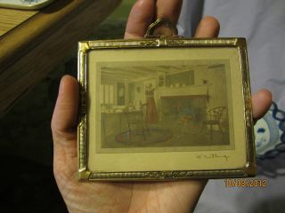 Antique Rare Wallace Nutting Print Gold Color Metal Brass Frame Fireplace Spark photo