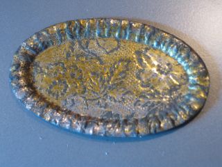 Antique Tin Oval Tip Tray Gold Silver Toy Children Leaves Flowers Fall Plate photo