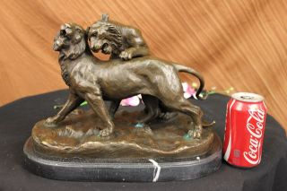 Signed Valton Bronze Lion Sculpture Figurine Animal Art Deco Statue Figure Large photo