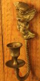 Antique Small French Solid Brass Cherub Putti Candle Holder Wall Sconce Metalware photo 2