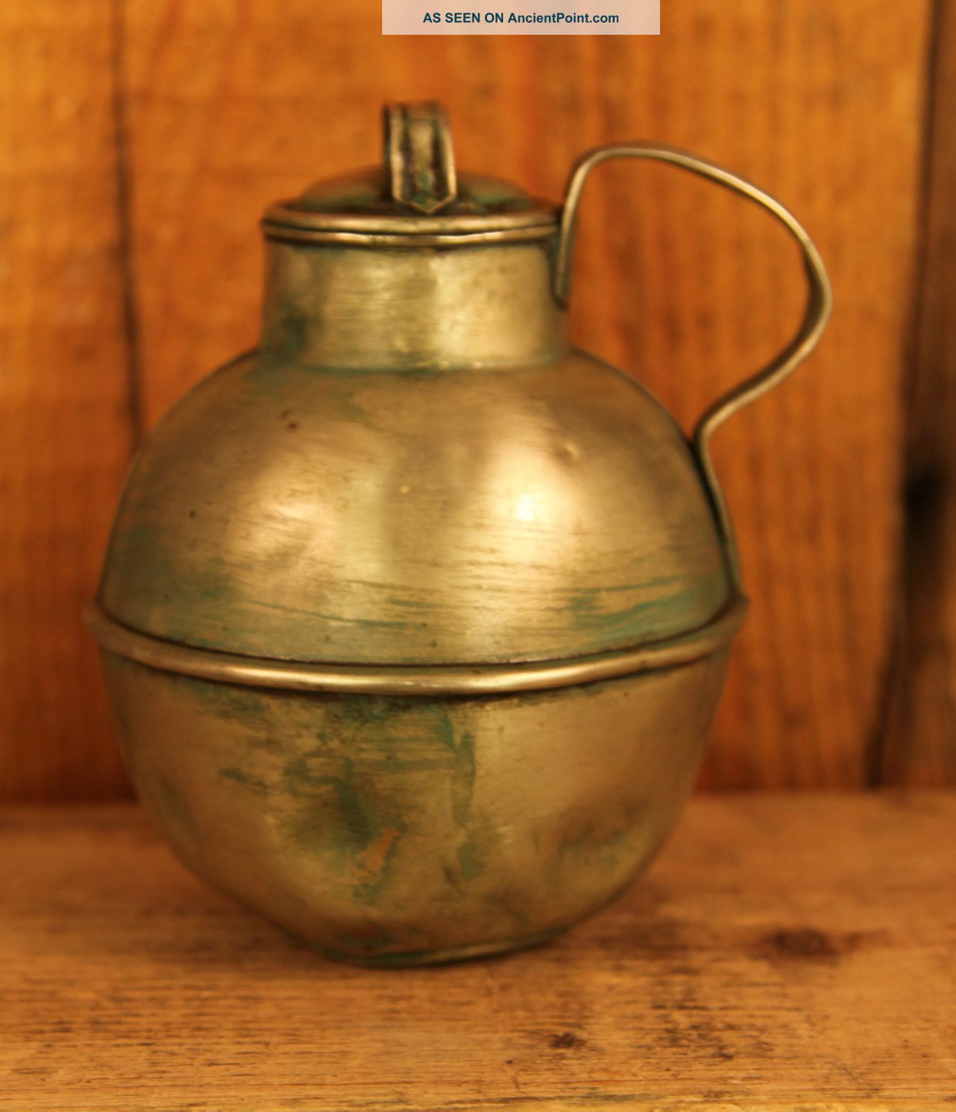 Circa 1850 ' S Antique Ornate Brass Flask Metalware photo