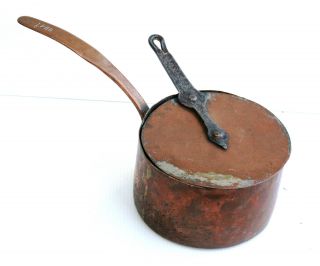 Antique Copper Pot With Handle And Cover Marked 