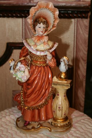 Wonderful Antique Porcelain Figurine Lady With Flowers. photo