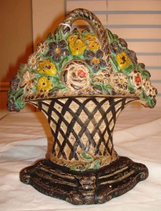 Antique Hubley Cast Iron Mixed Flower Basket Doorstop photo