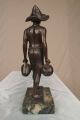 Signed Antique Bronze Figure Bust Statue Sculpture Of Boy,  Marble Base Metalware photo 3