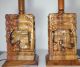 Vintage Large Hand Carved Wood Lamps Teak Wood Set Of Two Bases Lamps photo 1