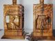 Vintage Large Hand Carved Wood Lamps Teak Wood Set Of Two Bases Lamps photo 3