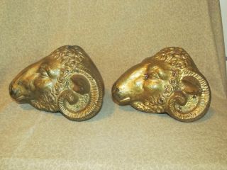 Pair Early Gilded Bronze Rams Head Sculptures 18th Century photo