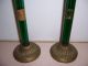 Antique Brass & Green Glass Candle Holders - Lamp Bases Metalware photo 1