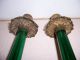 Antique Brass & Green Glass Candle Holders - Lamp Bases Metalware photo 3