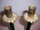 Antique Brass & Green Glass Candle Holders - Lamp Bases Metalware photo 4