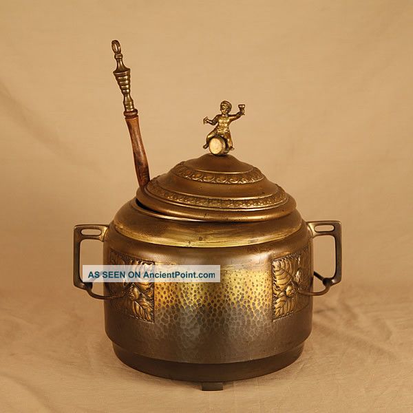 Circa Early 1800 ' S Ornate Brass Wine Tureen With Ladle Metalware photo