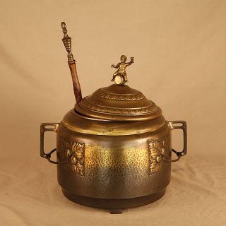 Circa Early 1800 ' S Ornate Brass Wine Tureen With Ladle photo