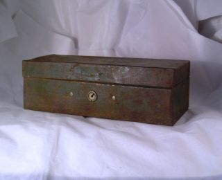 Vintage Rusty Green Painted Metal Box A29 photo