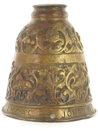 Rare Antique Bronze Bell Christian Jesus Gospels Iconographic 14th Century photo