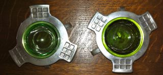Art Nouveau Osiris Peter Behrens Pewter / Green Glass Salts (pair) (2) (spoons) photo