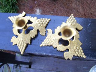 Leaf And Berries Ornate Vintage Pair Of Metal Brass Candlesticks Candleholder photo
