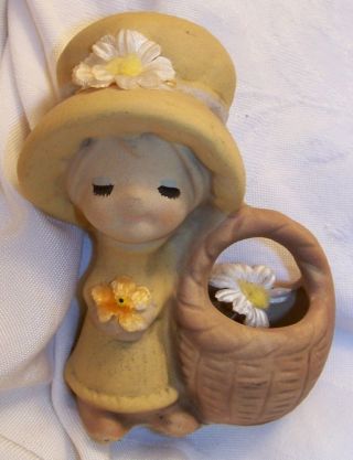 Vintage Clay/ceramic Figure - Girl With Basket & Flowers photo