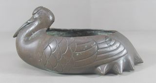 Antique Chinese Or Asian Bronze Duck Or Heron Planter Signed photo