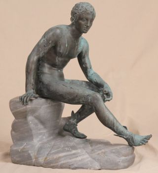 Fine Italian School Antique Bronze Sculpture Of The Seated Mercury,  Bust Statue photo