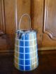 Antique French Enamel Milk Pot / Jar / Pail W/ Great Colored Pattern Metalware photo 1