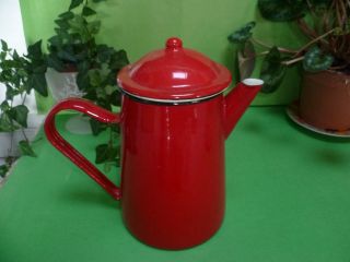 Old French Enamel Coffee Pot In Red Color photo