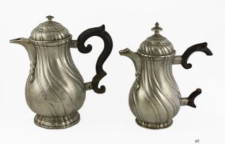 2 European Pewter Teapots French/portuguese 1800s photo