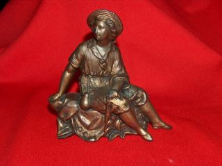 Antique Victorian K&o Bronzed Spelter Figure Young Man Sitting On Rock photo