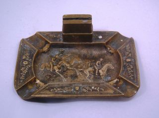 Wonderful Vintage Or Antique Equestrian Bronze Ashtray And Match Holder Q13 photo