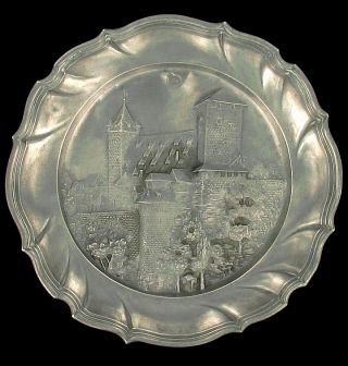 Antique Pewter Decorative Plate Castle Of Nurnberg In Relief German 18th Century photo