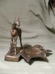 Antique Solid Metal Cast Bronze Race Horse Colt Maple Leaf Ashtray Or Dish 1930s Metalware photo 1