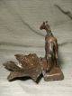 Antique Solid Metal Cast Bronze Race Horse Colt Maple Leaf Ashtray Or Dish 1930s Metalware photo 2