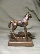 Antique Solid Metal Cast Bronze Race Horse Colt Maple Leaf Ashtray Or Dish 1930s Metalware photo 3