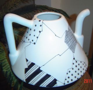 Black And White Tea Kettle Handpainted In Italy Porcelain Ceramic photo
