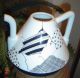 Black And White Tea Kettle Handpainted In Italy Porcelain Ceramic Metalware photo 1