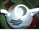 Black And White Tea Kettle Handpainted In Italy Porcelain Ceramic Metalware photo 4