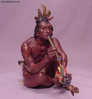Rare Antique Bergman Vienna Bronze Indian Smoking A Pipe photo