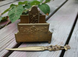 Antique English Brass Pixie Letter Holder & Opener photo