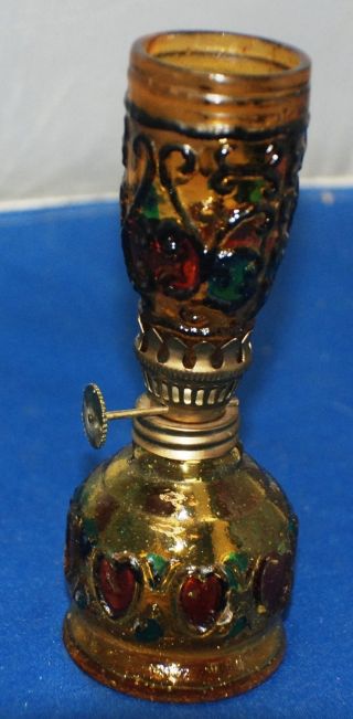 Oil Lamp Glass Small Multi Colored Vintage Never Burned photo