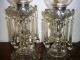 2 Antique Glass Boudoir Table Lustre Lamps Etched Globes & Water Drip Crystals Lamps photo 2