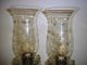 2 Antique Glass Boudoir Table Lustre Lamps Etched Globes & Water Drip Crystals Lamps photo 4