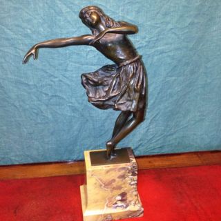 19th C Austrian Bronze Art Nouveau Statue Dancing Girl Sienna Marble photo